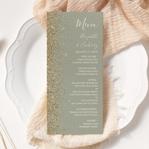 Modern Guld Glitter Sage Grönt Bröllop Meny