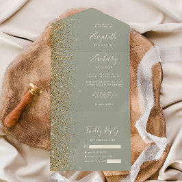 Modern guld glitter salvia grön bröllop