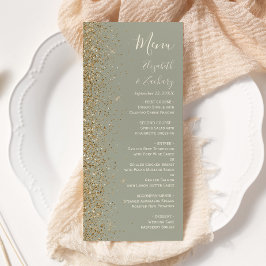 Modern Guld Glitter Salvia Grön Bröllop Meny