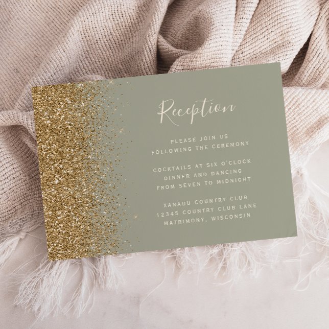 Modern guld glitter salvia grön bröllopsmottagning tilläggskort (Skapare uppladdad)