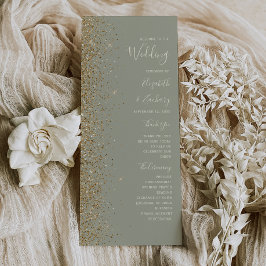 Modern guld glitter Salvia grön bröllopsprogram