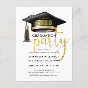 Modern Guld Glitter-skript Enkel GRAD Party Inbjudan Vykort