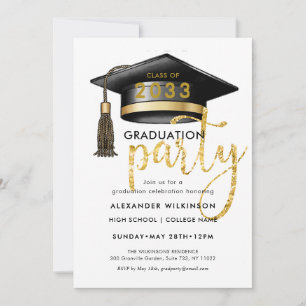 Modern Guld Glitter-skript Enkel GRAD Party Inbjudningar