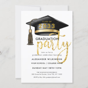Modern Guld Glitter-skript Enkel GRAD Party Inbjudningar