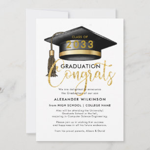 Modern Guld Glitter-skript Enkel GRAD Party Meddelande