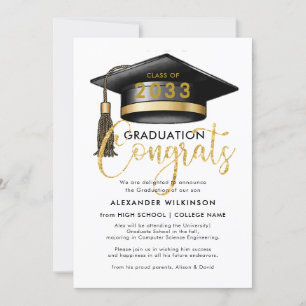 Modern Guld Glitter-skript Enkel GRAD Party Meddelande