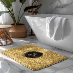 Modern Guld Glitter Struktur med Monogram Badrumsmatta