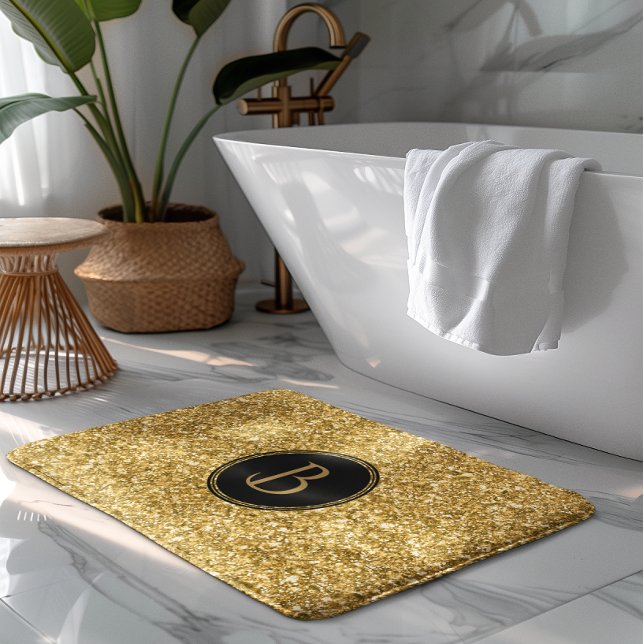 Modern Guld Glitter Struktur med Monogram Badrumsmatta (Skapare uppladdad)
