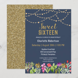 Modern Guld Glitter Sweet 16 födelsedag Inbjudningar