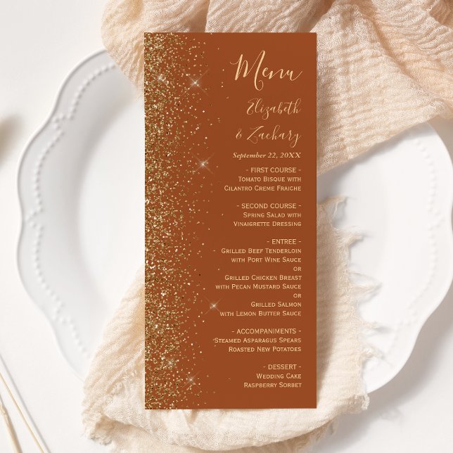 Modern Guld Glitter Terrakotta Bröllop Meny (Skapare uppladdad)