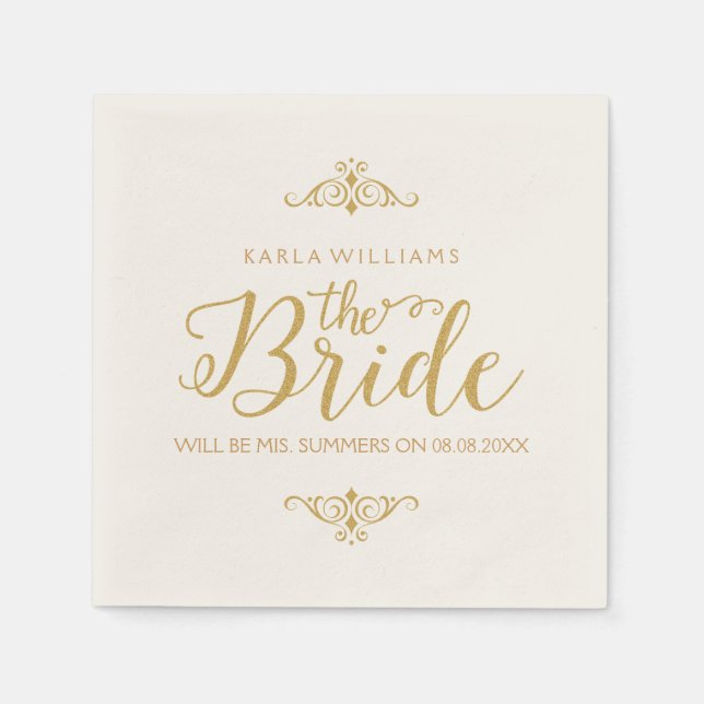 Modern Guld Glitter-text - Bride Pappersservett (Framsidan)