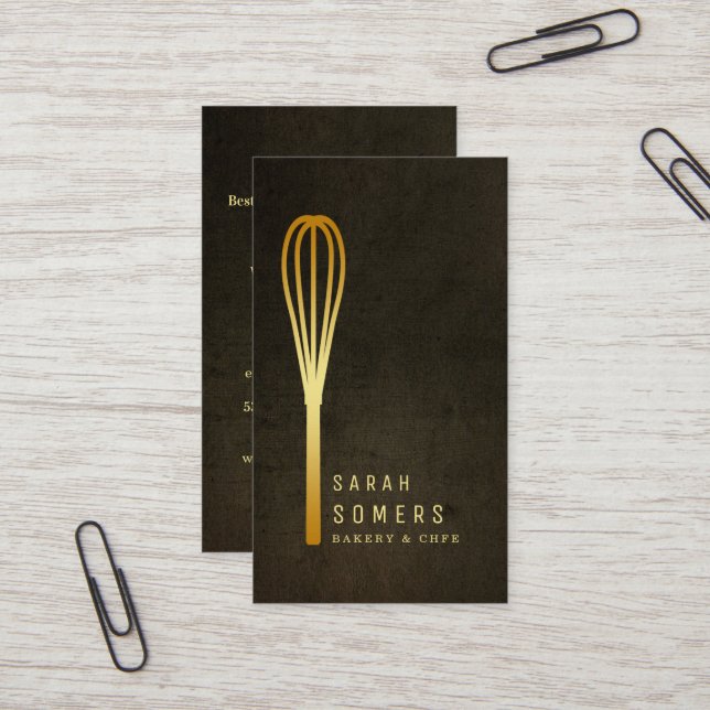 Modern Guld Glitter Whisk Bakery Visitkort (Fram/Back In Situ)