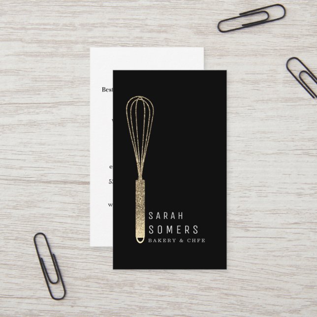 Modern Guld Glitter Whisk Bakery Visitkort (Fram/Back In Situ)