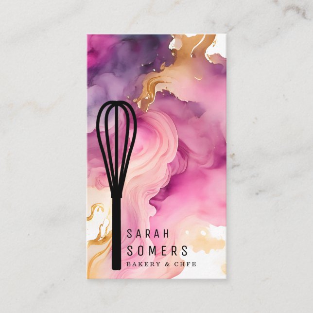 Modern Guld Glitter Whisk Bakery Visitkort (Framsida)