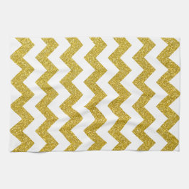 Modern Guld Glitter White Chevron Kökshandduk