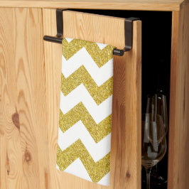 Modern Guld Glitter White Chevron Kökshandduk
