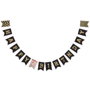 Modern guld glitterfoto & Glad födelsedag-banner Vimplar