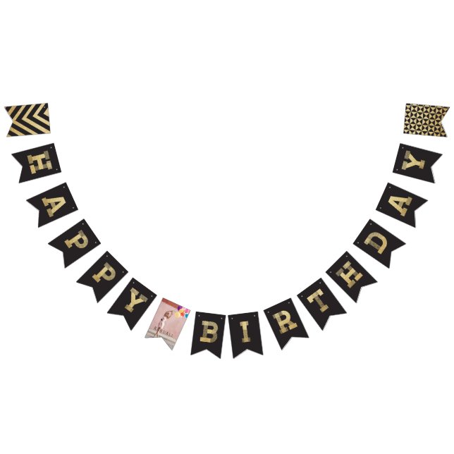 Modern guld glitterfoto & Glad födelsedag-banner Vimplar (Alla)
