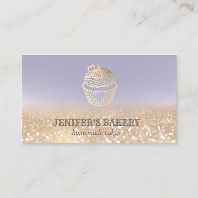 Modern guld glittericuptårta, bakverk visitkort (Framsida)