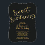 Modern guld- glittersweet sixteenfödelsedagsfest inbjudningar<br><div class="desc">Starta ditt eleganta dottersweet sixteenparty av höger med vår härliga fauxglitter och finare för att skriva sweet sixteenpartyinbjudan. Vår inbjudan för 16 party för snyggt och för contemporary söta presenterar en modern guld- glitterstilsortsuppsättning på en flott Flip för klassikersvartbakgrund inbjudan över att finna en matcha glitterbaksida för ett extra speciellt...</div>