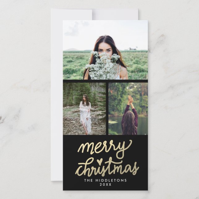 Modern Guld God jul Handskriftlig Julkort (Framsida)