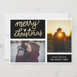 Modern Guld God jul Script 2-foto Julkort