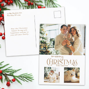 Modern Guld God jul-typografi 3-foto Helg Vykort