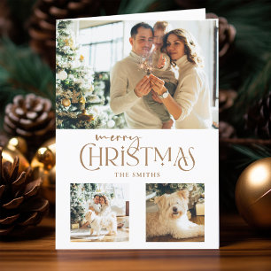 Modern Guld God jul-typografi 3-foto Helgkort