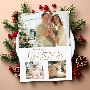 Modern Guld God jul-typografi 3-foto Julkort