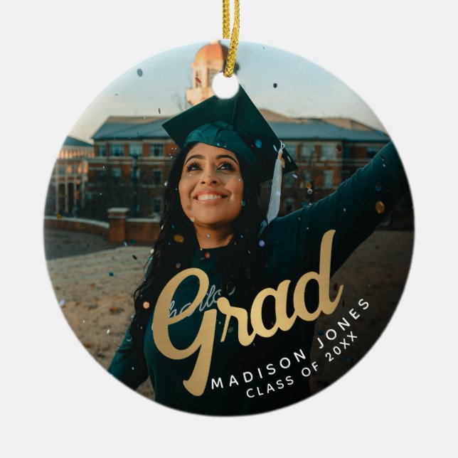 Modern Guld Grad Photo Studenten Julgransprydnad Keramik (Framsidan)