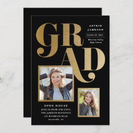 Modern Guld Grad Photo Studentfest Inbjudningar