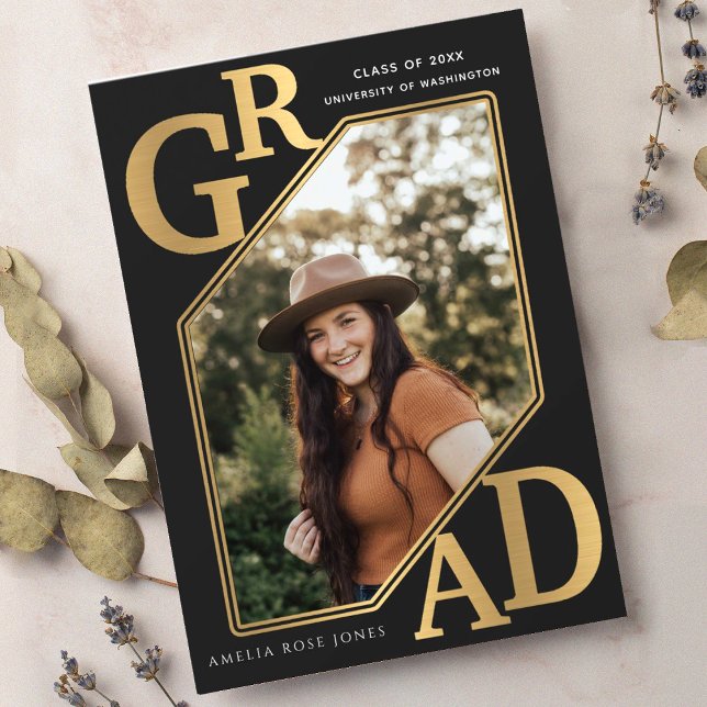 Modern Guld GRAD Studenten-foto Inbjudningar (Skapare uppladdad)