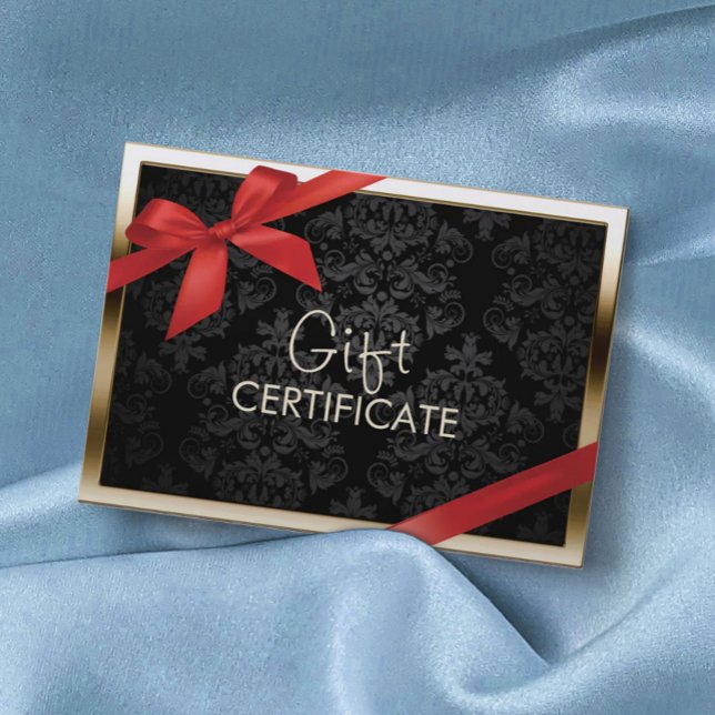 Modern Guld Gräns Black Damask Gift Certificate Rabattkort (Skapare uppladdad)