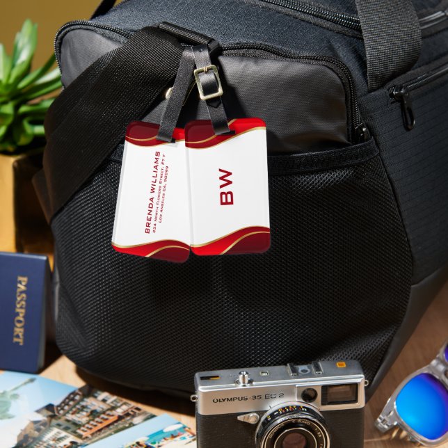 Modern Guld gräns på vit resgodsmärkning Bagagebricka (Fram & Baksida)