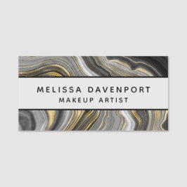 Modern Guld & Grått Agate Geode Abstrakt Namnbricka