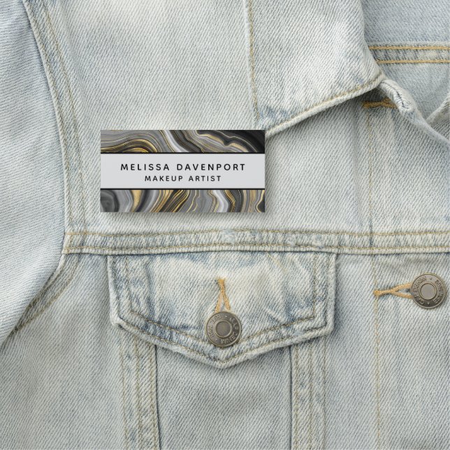 Modern Guld & Grått Agate Geode Abstrakt Namnbricka (På plats)