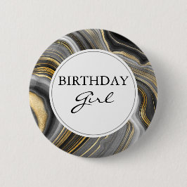 Modern Guld & Grått Agate Geode Birthday Girl Knapp