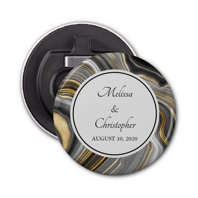 Modern Guld & Grått Agate Geode Flasköppnare (Framsidan)