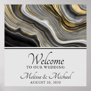 Modern Guld & Grått Agate Geode Gemstone-Abstrakt Poster