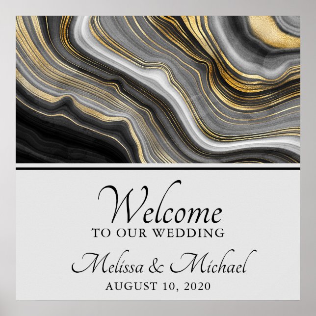 Modern Guld & Grått Agate Geode Gemstone-Abstrakt Poster (Framsidan)