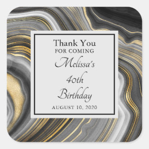 Modern Guld & Grått Agate Geode Gemstone Birthday Fyrkantigt Klistermärke