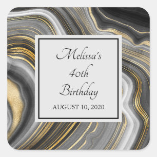 Modern Guld & Grått Agate Geode Gemstone Birthday Fyrkantigt Klistermärke