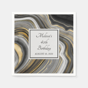 Modern Guld & Grått Agate Geode Gemstone Birthday Pappersservett