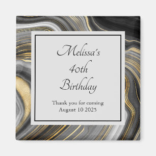 Modern Guld & Grått Agate Geode Mineral Birthday Magnet