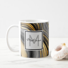 Modern Guld & Grått Agate Geode Mineral Monogram Kaffemugg