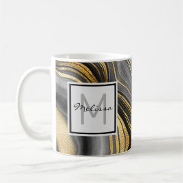 Modern Guld & Grått Agate Geode Mineral Monogram Kaffemugg