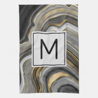 Modern Guld & Grått Agate Geode Mineral Monogram
