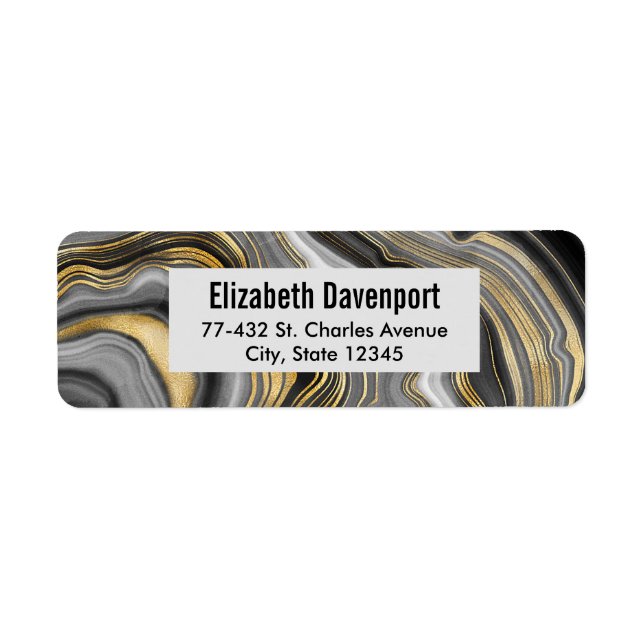 Modern Guld & Grått Agate Geode Mineral Returadress Etikett (Framsidan)