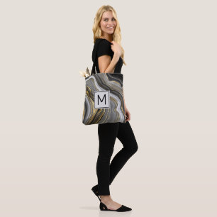 Modern Guld & Grått Agate Geode Monogram Tygkasse