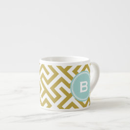 Modern guld greek nyckel-mongram för det geometris espressomugg